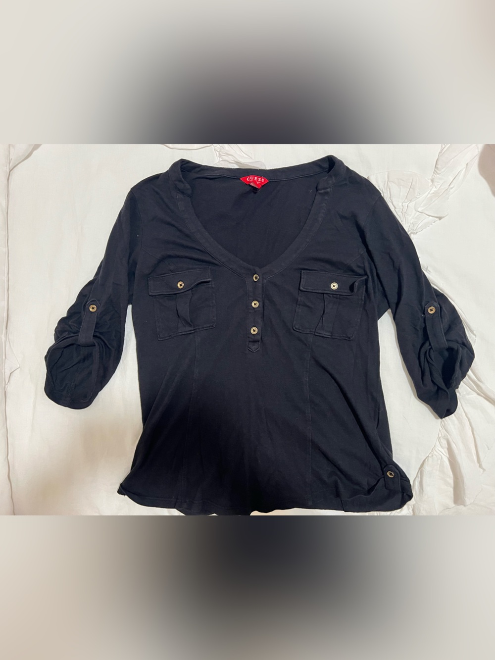 Guess Black Women’s V-Neck Button Utility Top